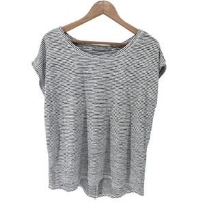 Athleta Breezy Crossback Tee XL Black White Stripe Short Sleeve Open Back Yoga